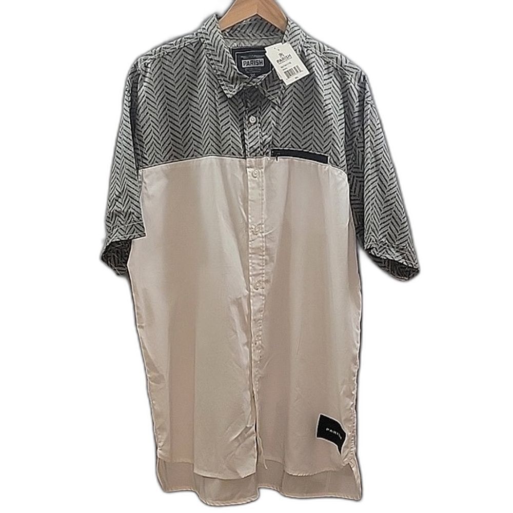 Parish Nation NWT Black Silver White Graphic Logo Button Short Sleeve Men's 3XL